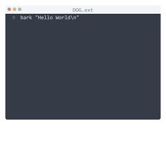 DOG language Hello World program sample in editor window