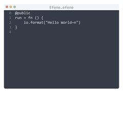 Efene language Hello World program sample in editor window
