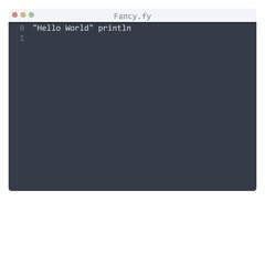 Fancy language Hello World program sample in editor window