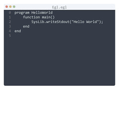 Egl language Hello World program sample in editor window