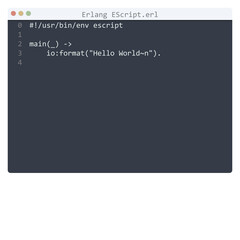 Erlang EScript language Hello World program sample in editor window