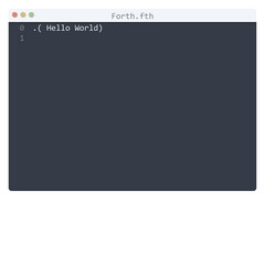 Forth language Hello World program sample in editor window