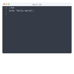 Naklejka na ściany i meble Hack language Hello World program sample in editor window