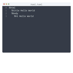 Haml language Hello World program sample in editor window