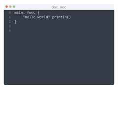 Ooc language Hello World program sample in editor window