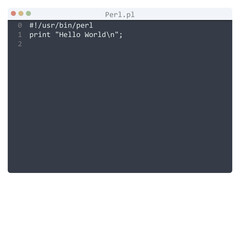 Perl language Hello World program sample in editor window