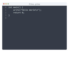 Pike language Hello World program sample in editor window