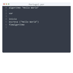 Portugol language Hello World program sample in editor window