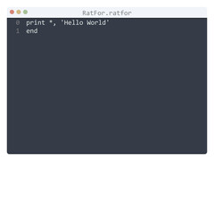 RatFor language Hello World program sample in editor window