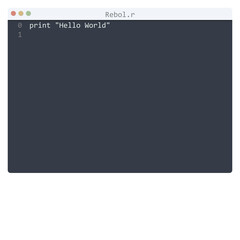 Rebol language Hello World program sample in editor window
