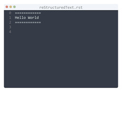 reStructuredText language Hello World program sample in editor window