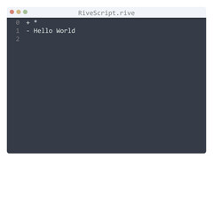 RiveScript language Hello World program sample in editor window