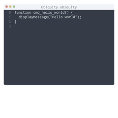 Ubiquity language Hello World program sample in editor window
