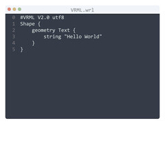 VRML language Hello World program sample in editor window