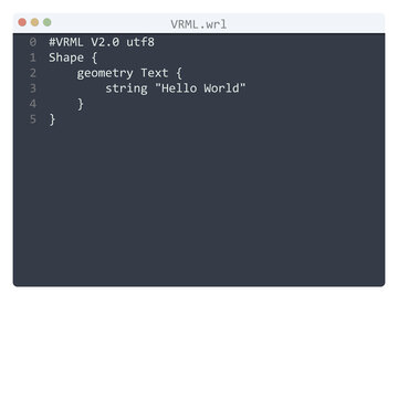 VRML language Hello World program sample in editor window