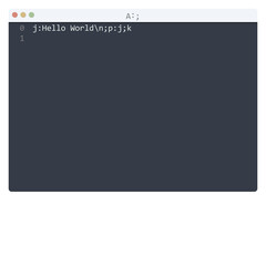 A˸; language Hello World program sample in editor window