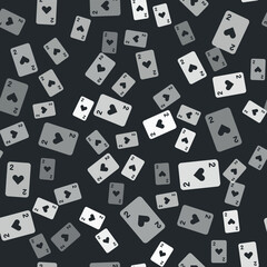 Grey Playing card with heart symbol icon isolated seamless pattern on black background. Casino gambling. Vector