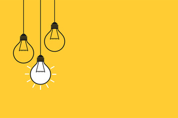 bright idea light bulbs different on yellow for background. creative idea and leadership concept. vector illustration in flat style modern design. copy space for text input.