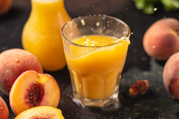peach juice smoothies fruit peaches drink fresh beverage meal snack on the table copy space food background rustic top view