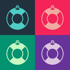 Pop art Lifebuoy icon isolated on color background. Lifebelt symbol. Vector