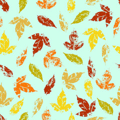fallen autumn leaves vector seamless pattern stamps of natural leaves paint on paper. background for fabrics, prints, packaging and postcards