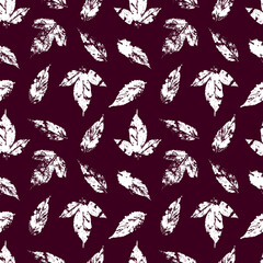 fallen autumn leaves vector seamless pattern stamps of natural leaves paint on paper. background for fabrics, prints, packaging and postcards