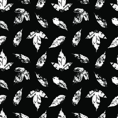fallen autumn leaves vector seamless pattern stamps of natural leaves paint on paper. background for fabrics, prints, packaging and postcards