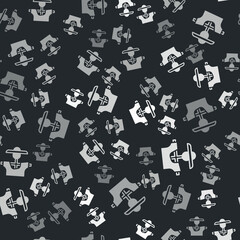 Grey Scarecrow icon isolated seamless pattern on black background. Vector