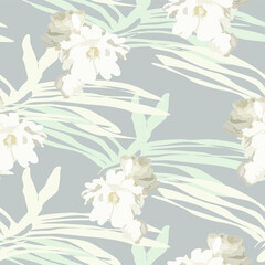 Fototapeta na wymiar Seamless pattern with tropical leaves and flowers.