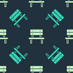 Green and beige Bench icon isolated seamless pattern on blue background. Vector