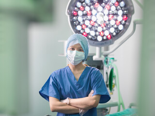Orthopaedic nurse in operating theatre, portrait
