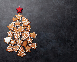 Christmas card with fir tree shaped gingerbread cookies