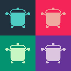Pop art Cooking pot icon isolated on color background. Boil or stew food symbol. Vector