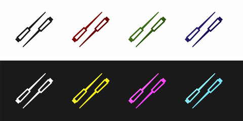 Set Food chopsticks icon isolated on black and white background. Wooden Korean sticks for Asian dishes. Oriental utensils. Vector