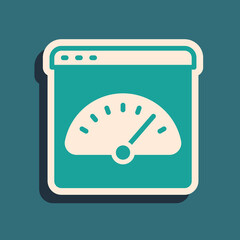 Green Digital speed meter icon isolated on green background. Global network high speed connection data rate technology. Long shadow style. Vector