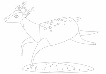 Cute deer hunting on white background, vector illustration. Coloring page for kids and adults.