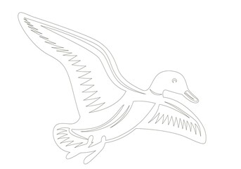 Cute little duck hunting on white background, vector illustration. Coloring page.