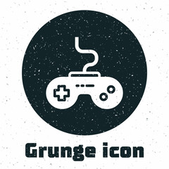 Grunge Gamepad icon isolated on white background. Game controller. Monochrome vintage drawing. Vector