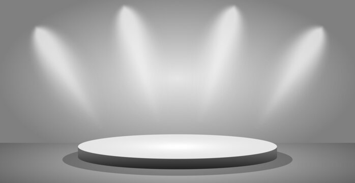 Realistic round white podium in a light studio - Vector © BEMPhoto