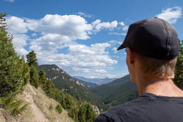 Fototapeta na wymiar Big Sky Montana Hike, Hiker in Back County Montana