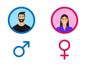 Conjunto de género masculino y femenino, icono. Persona, hombre y mujer. Avatar. Ilustración vectorial, estilo animado
