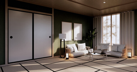 Green Living Room Interior Design. 3D rendering