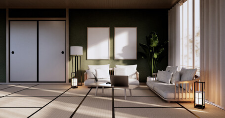 Green Living Room Interior Design. 3D rendering