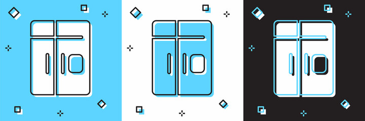 Set Refrigerator icon isolated on blue and white, black background. Fridge freezer refrigerator. Household tech and appliances. Vector