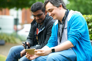 Students at vocational school taking break