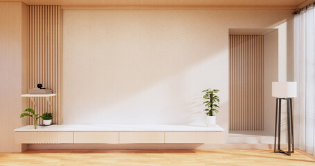 Cabinet wooden design on modern room japanese.3D rendering