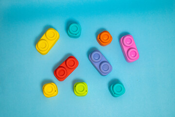 Top view of colorful toy blocks for toddlers 