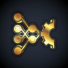 Gold Neural network icon isolated on black background. Artificial intelligence AI. Vector