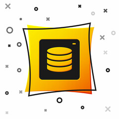 Black Server, Data, Web Hosting icon isolated on white background. Yellow square button. Vector