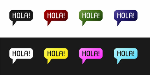 Set Hola in different languages icon isolated on black and white background. Speech bubbles. Vector © vector_v